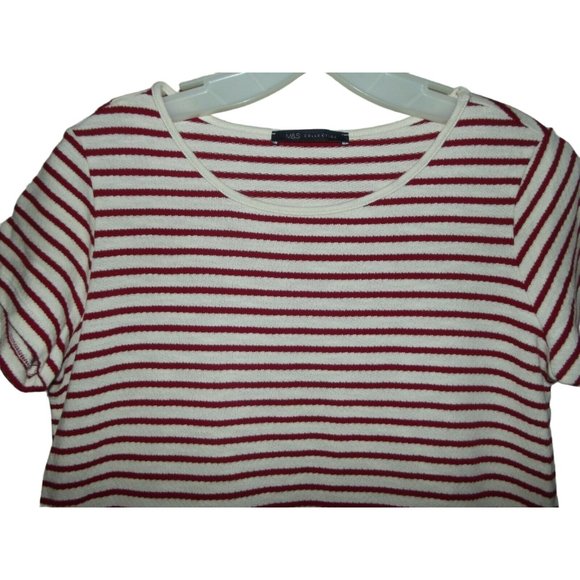 M & S Collections UK Sz 14 (USA 10) Red & Ivory Striped Sweater w/shirttail m - Picture 2 of 9
